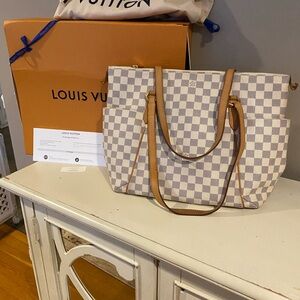 Louis Vuitton Tan and White Damier Azur Tote
